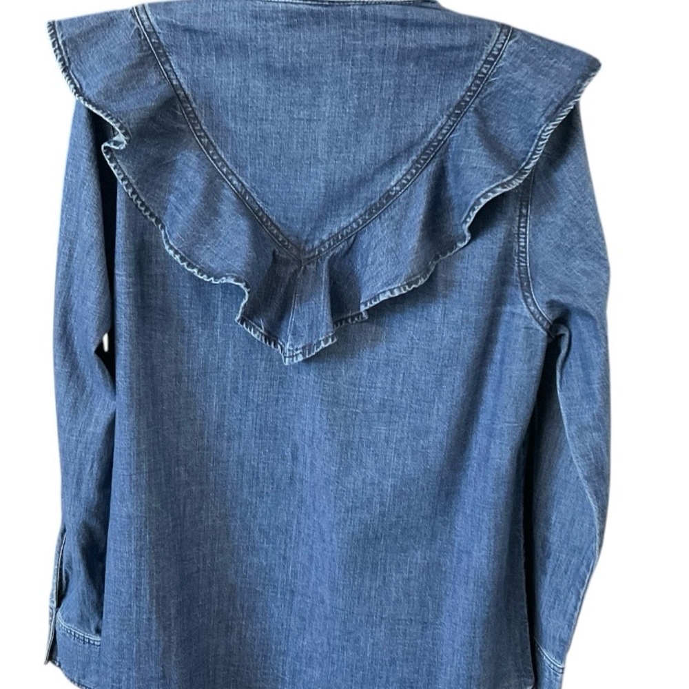 ON -34 th Denim Button-Down Shirt with Ruffle Yoke - Blue - Picture 2 of 3